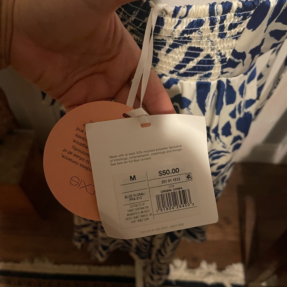 NWT ALEXIS for Target Botanical Tie Strap Asymmetrical Hem Dress Med, Blue/White - Picture 6 of 16